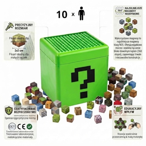 Klocki Magnetyczne Pixele 600 Elementów (580 Klocków + 20 Figurek) – Zestaw SIX. SEVEN, DWA Pudełka