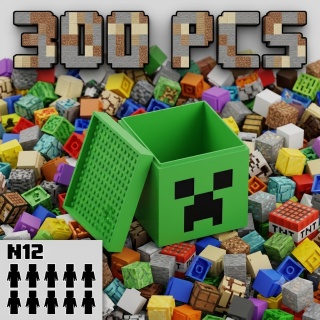 Klocki Pixele Sześciany Bloki Neodymowe Zestaw Średniozaawansowany GIGA CZAD - 300 Sztuk + 10 Ludzików Pudełko Creeper