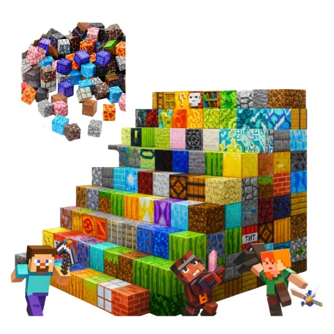 Klocki Pixele Sześciany Bloki Neodymowe Zestaw Średniozaawansowany GIGA CZAD - 300 Sztuk + 10 Ludzików Pudełko Creeper