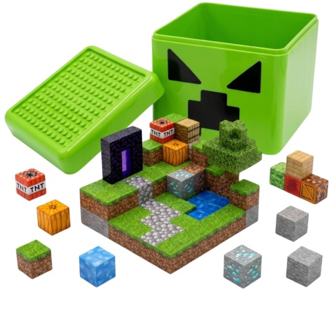 Klocki Pixele Sześciany Bloki Neodymowe Zestaw Średniozaawansowany GIGA CZAD - 300 Sztuk + 10 Ludzików Pudełko Creeper