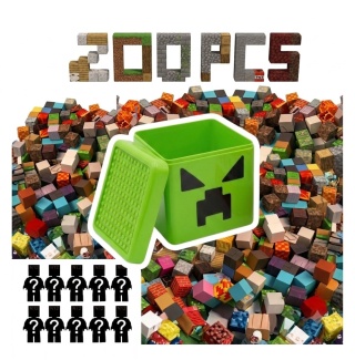 Klocki Pixele Sześciany Bloki Neodymowe Zestaw Średniozaawansowany „TRYHARD” - 200 Sztuk + 10 Ludzików Pudełko Creeper
